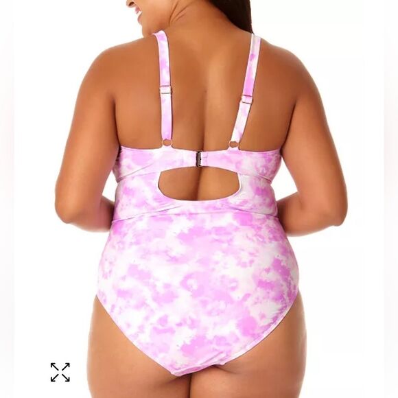 CALIFORNIA WAVES PLUS Plus Size Tie-Dyed One-Piece Keyhole Swimsuit Size - Picture 2 of 12